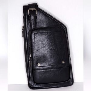Classic Fashion Men's Black Leather Sling Crossbody Bag